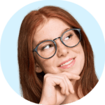 college student - girl red hair glasses