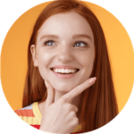 college student - girl thinking smiling finger chin